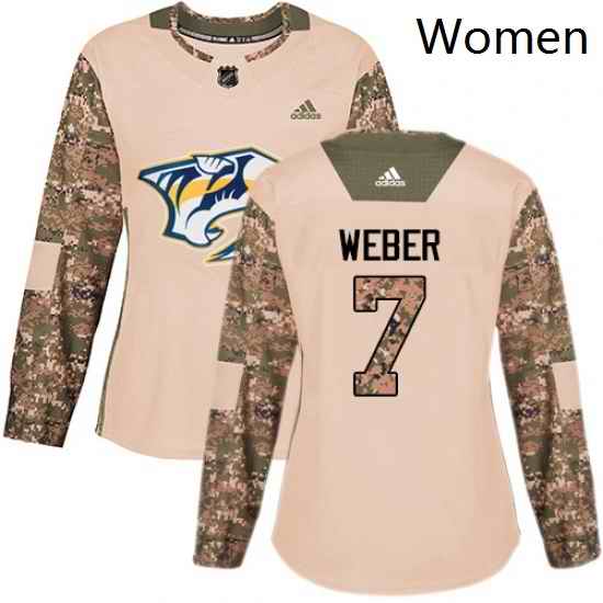 Womens Adidas Nashville Predators 7 Yannick Weber Authentic Camo Veterans Day Practice NHL Jersey